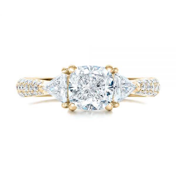 18k Yellow Gold 18k Yellow Gold Custom Three Stone Diamond Engagement Ring - Top View -  102091