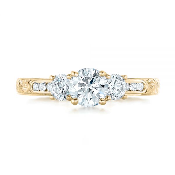 18k Yellow Gold 18k Yellow Gold Custom Three-stone Diamond Engagement Ring - Top View -  102131