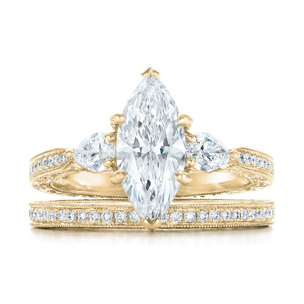 14k Yellow Gold 14k Yellow Gold Custom Three Stone Diamond Engagement Ring - Top View -  102353
