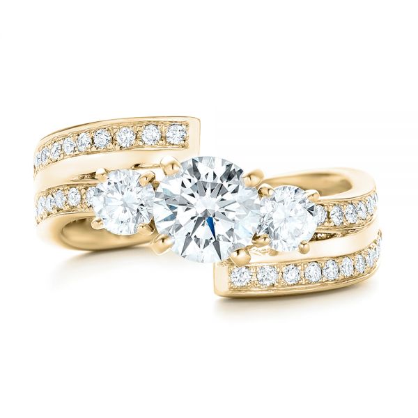 18k Yellow Gold 18k Yellow Gold Custom Three Stone Diamond Engagement Ring - Top View -  102944