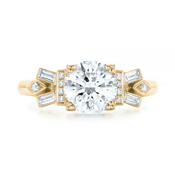 14k Yellow Gold 14k Yellow Gold Custom Three Stone Diamond Engagement Ring - Top View -  102945