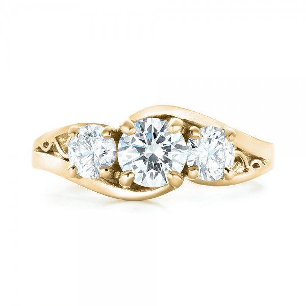 18k Yellow Gold 18k Yellow Gold Custom Three Stone Diamond Engagement Ring - Top View -  103003