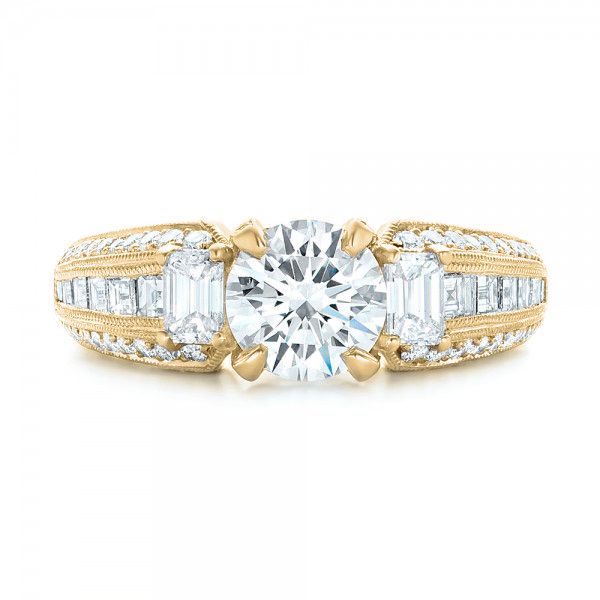 14k Yellow Gold 14k Yellow Gold Custom Three Stone Diamond Engagement Ring - Top View -  103004