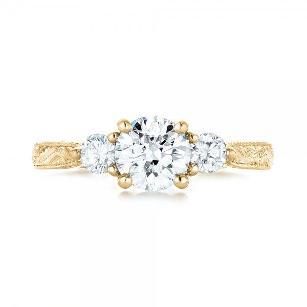 18k Yellow Gold 18k Yellow Gold Custom Three Stone Diamond Engagement Ring - Top View -  103009