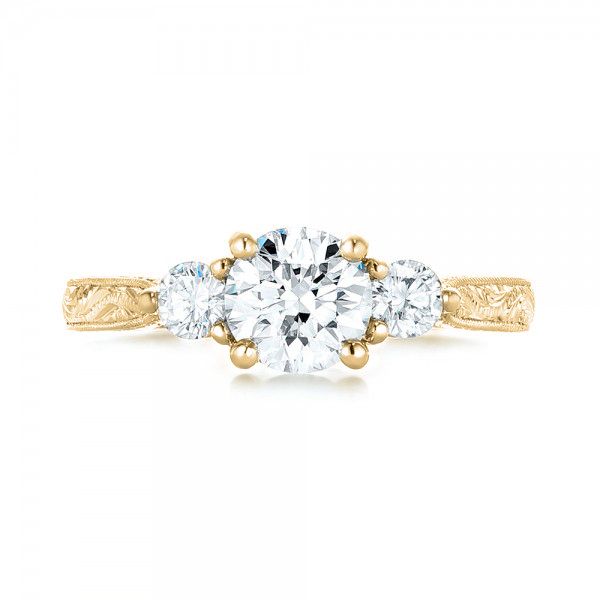 18k Yellow Gold 18k Yellow Gold Custom Three Stone Diamond Engagement Ring - Top View - 103009