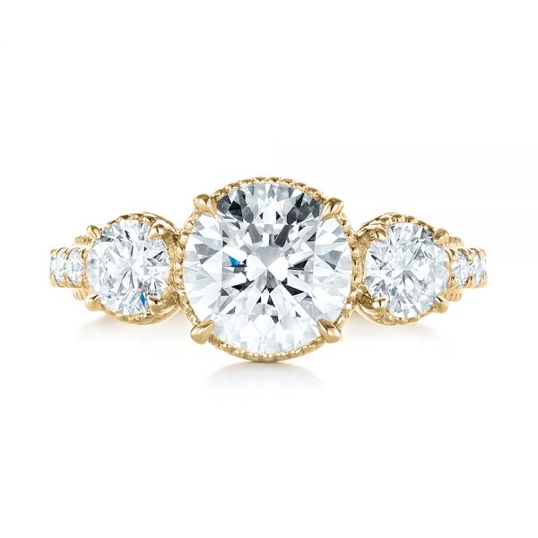 14k Yellow Gold 14k Yellow Gold Custom Three-stone Diamond Engagement Ring - Top View -  103214