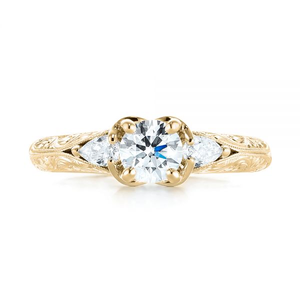 18k Yellow Gold 18k Yellow Gold Custom Three Stone Diamond Engagement Ring - Top View -  103349