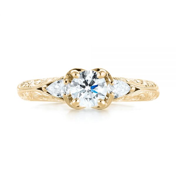18k Yellow Gold 18k Yellow Gold Custom Three Stone Diamond Engagement Ring - Top View - 103349