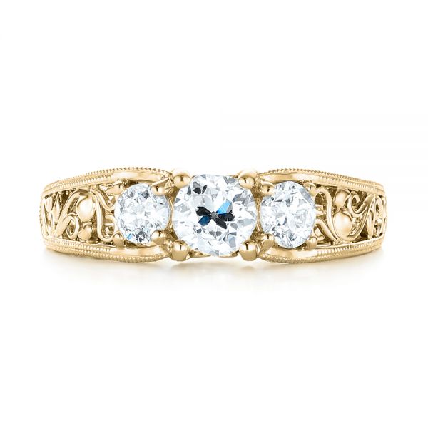 14k Yellow Gold 14k Yellow Gold Custom Three Stone Diamond Engagement Ring - Top View -  103426