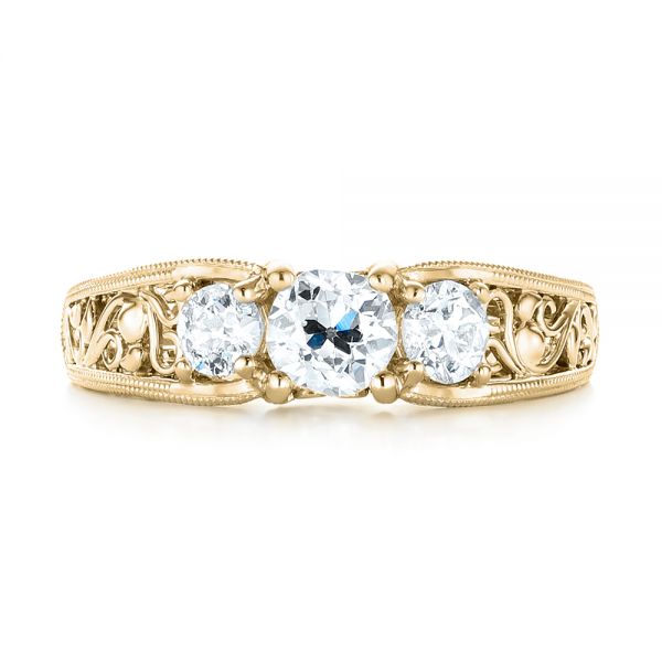 18k Yellow Gold 18k Yellow Gold Custom Three Stone Diamond Engagement Ring - Top View - 103426