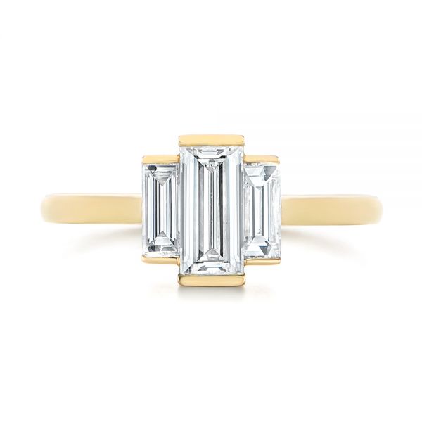 14k Yellow Gold Custom Three Stone Diamond Engagement Ring - Top View -  104826