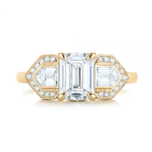 18k Yellow Gold 18k Yellow Gold Custom Three Stone Diamond Engagement Ring - Top View -  104830