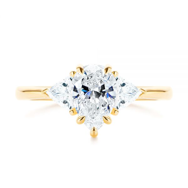 14k Yellow Gold Custom Three Stone Diamond Engagement Ring - Top View -  106856