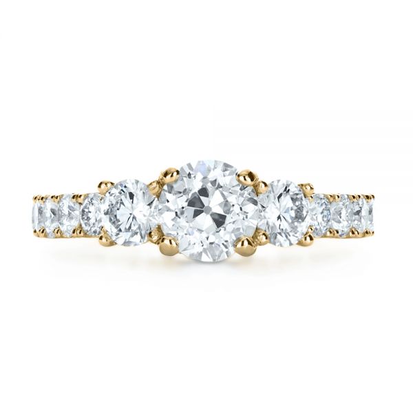 14k Yellow Gold 14k Yellow Gold Custom Three Stone Diamond Engagement Ring - Top View -  1129