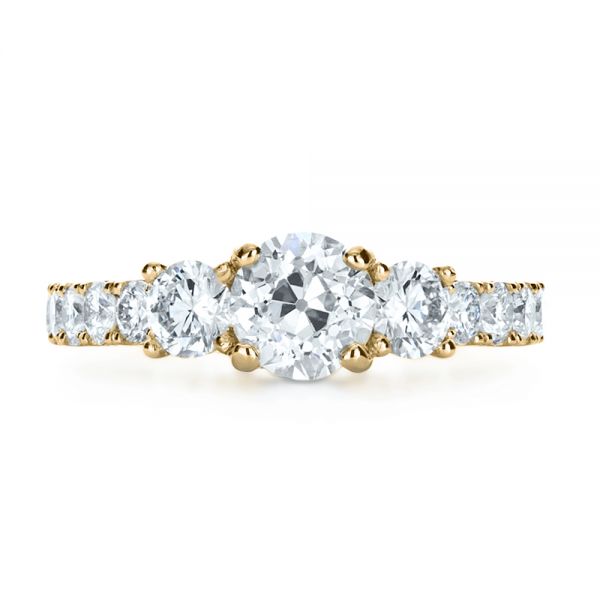 14k Yellow Gold 14k Yellow Gold Custom Three Stone Diamond Engagement Ring - Top View - 1129
