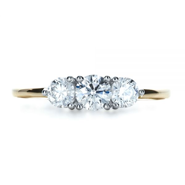 14k Yellow Gold And Platinum Custom Three Stone Diamond Engagement Ring - Top View -  1196