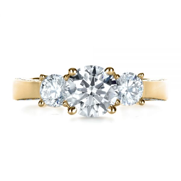 18k Yellow Gold 18k Yellow Gold Custom Three Stone Diamond Engagement Ring - Top View -  1393