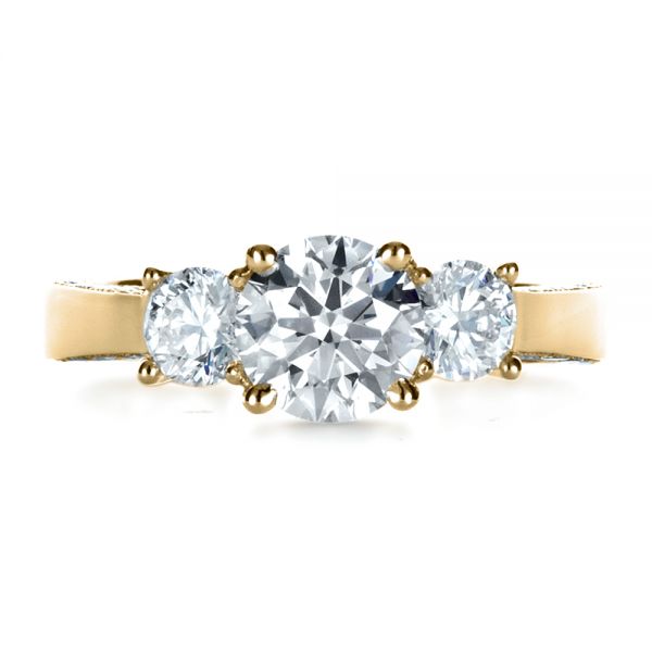 14k Yellow Gold 14k Yellow Gold Custom Three Stone Diamond Engagement Ring - Top View - 1393