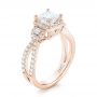 18k Rose Gold 18k Rose Gold Custom Three Stone Diamond Halo Engagement Ring - Three-Quarter View -  103204 - Thumbnail