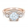 14k Rose Gold 14k Rose Gold Custom Three Stone Diamond Halo Engagement Ring - Flat View -  101934 - Thumbnail