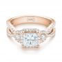 14k Rose Gold 14k Rose Gold Custom Three Stone Diamond Halo Engagement Ring - Flat View -  103204 - Thumbnail