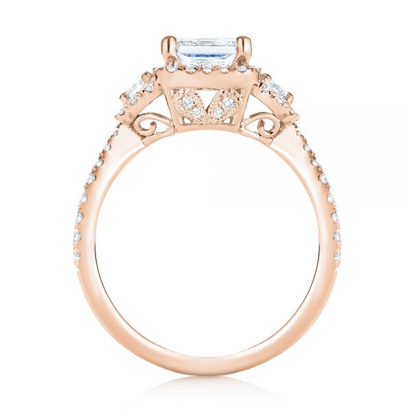 14k Rose Gold 14k Rose Gold Custom Three Stone Diamond Halo Engagement Ring - Front View - 103204
