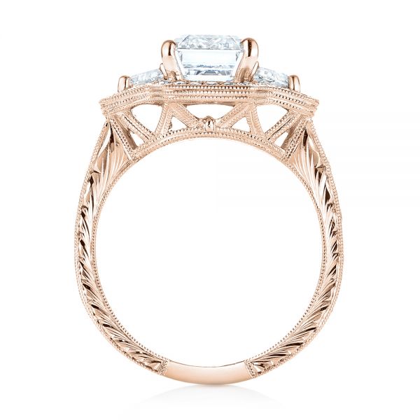 18k Rose Gold 18k Rose Gold Custom Three Stone Diamond Halo Engagement Ring - Front View - 103401