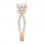 18k Rose Gold 18k Rose Gold Custom Three Stone Diamond Halo Engagement Ring - Side View -  103204 - Thumbnail