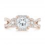 18k Rose Gold 18k Rose Gold Custom Three Stone Diamond Halo Engagement Ring - Top View -  103204 - Thumbnail