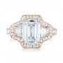 14k Rose Gold 14k Rose Gold Custom Three Stone Diamond Halo Engagement Ring - Top View -  103401 - Thumbnail