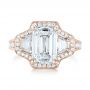 18k Rose Gold 18k Rose Gold Custom Three Stone Diamond Halo Engagement Ring - Top View -  103401 - Thumbnail