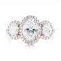 18k Rose Gold 18k Rose Gold Custom Three Stone Diamond Halo Engagement Ring - Top View -  103463 - Thumbnail