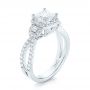 14k White Gold Custom Three Stone Diamond Halo Engagement Ring - Three-Quarter View -  103204 - Thumbnail