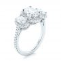 14k White Gold Custom Three Stone Diamond Halo Engagement Ring - Three-Quarter View -  103463 - Thumbnail