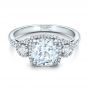 18k White Gold 18k White Gold Custom Three Stone Diamond Halo Engagement Ring - Flat View -  101934 - Thumbnail