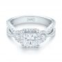 14k White Gold Custom Three Stone Diamond Halo Engagement Ring - Flat View -  103204 - Thumbnail