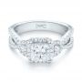 18k White Gold 18k White Gold Custom Three Stone Diamond Halo Engagement Ring - Flat View -  103204 - Thumbnail