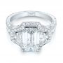 14k White Gold 14k White Gold Custom Three Stone Diamond Halo Engagement Ring - Flat View -  103401 - Thumbnail