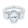 18k White Gold 18k White Gold Custom Three Stone Diamond Halo Engagement Ring - Flat View -  103463 - Thumbnail