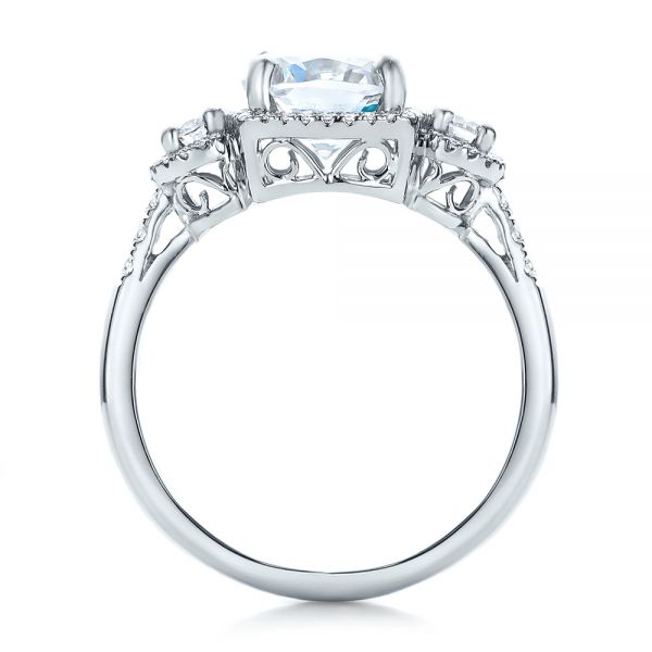  Platinum Platinum Custom Three Stone Diamond Halo Engagement Ring - Front View -  101934