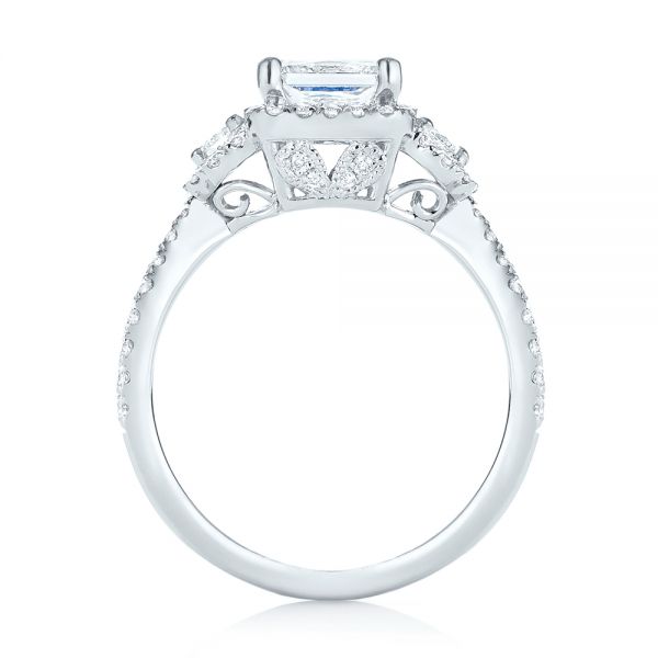 18k White Gold 18k White Gold Custom Three Stone Diamond Halo Engagement Ring - Front View -  103204