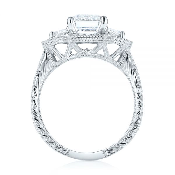 Platinum Custom Three Stone Diamond Halo Engagement Ring - Front View - 103401