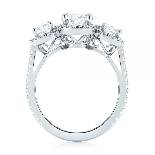 18k White Gold 18k White Gold Custom Three Stone Diamond Halo Engagement Ring - Front View -  103463