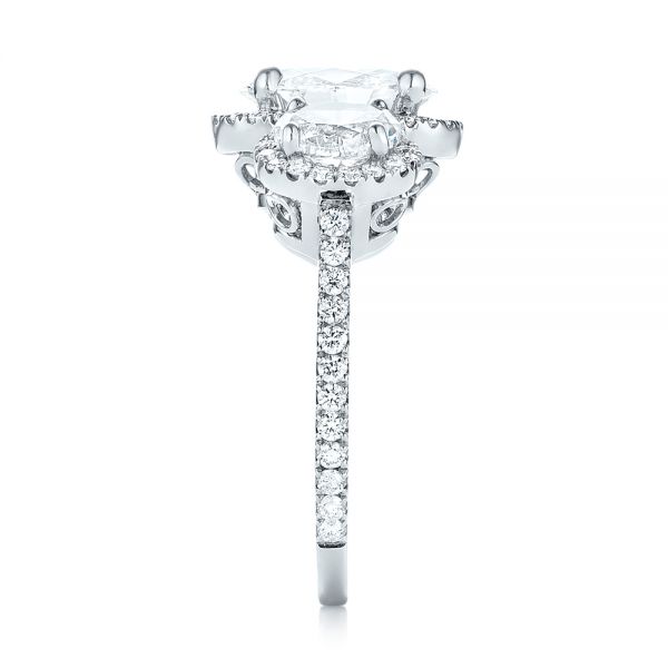  Platinum Platinum Custom Three Stone Diamond Halo Engagement Ring - Side View -  103463