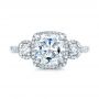 18k White Gold 18k White Gold Custom Three Stone Diamond Halo Engagement Ring - Top View -  101934 - Thumbnail