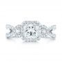 14k White Gold Custom Three Stone Diamond Halo Engagement Ring - Top View -  103204 - Thumbnail