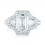  Platinum Custom Three Stone Diamond Halo Engagement Ring - Top View -  103401 - Thumbnail