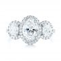 14k White Gold Custom Three Stone Diamond Halo Engagement Ring - Top View -  103463 - Thumbnail
