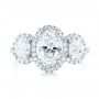 14k White Gold Custom Three Stone Diamond Halo Engagement Ring - Top View -  103463 - Thumbnail