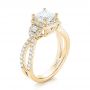 18k Yellow Gold 18k Yellow Gold Custom Three Stone Diamond Halo Engagement Ring - Three-Quarter View -  103204 - Thumbnail